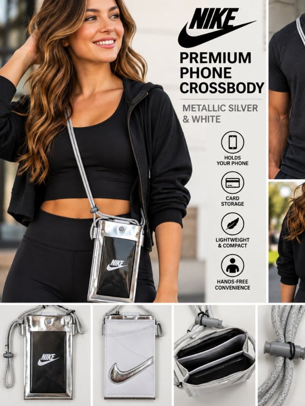 Nike Premium Phone Crossbody Metallic Silver – NWT